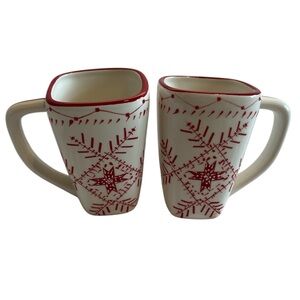 Red and White Snowflakes Patterned 12 oz Holiday Mugs